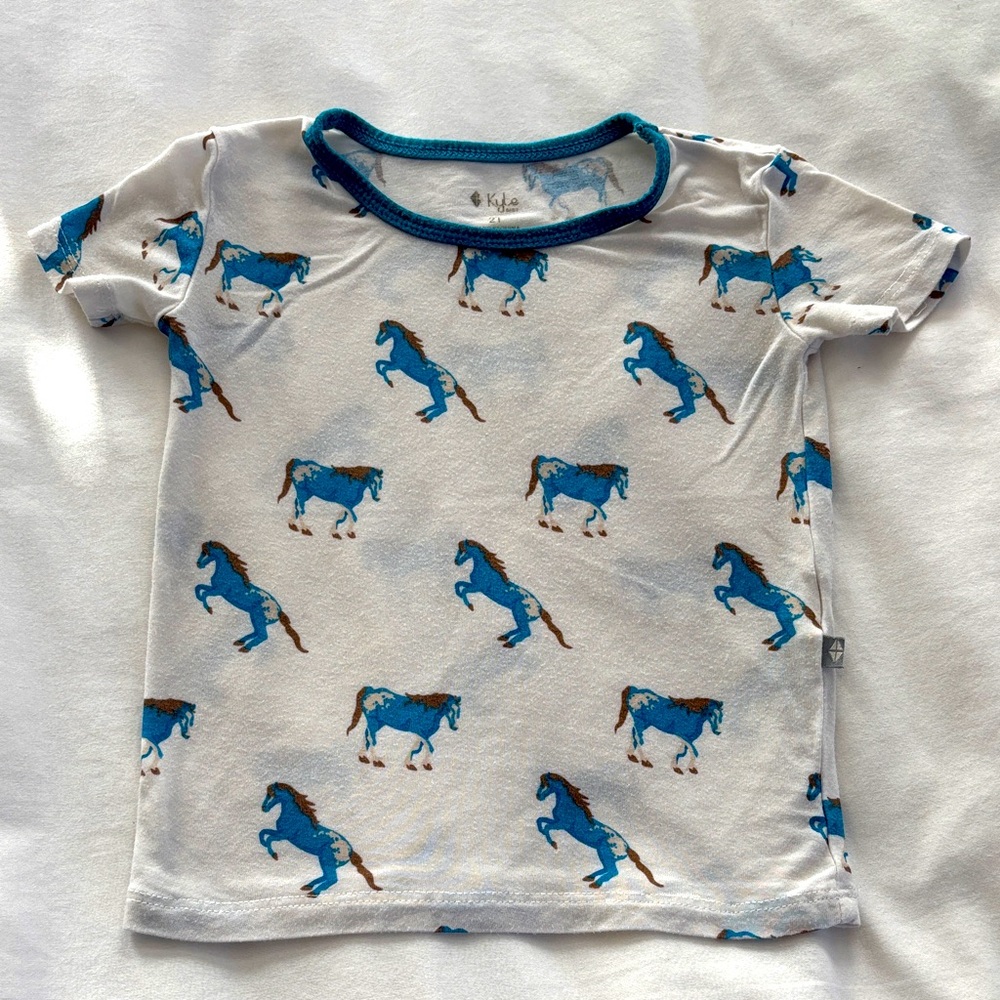 Kyte Baby Horse Print T-Shirt Kids 2T Blue and White Unisex